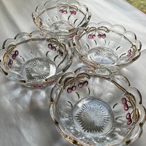 Northwood Glass Cherry & Cable Ruby 4.5” Berry Bowls / Small Dessert Bowls Set of 4