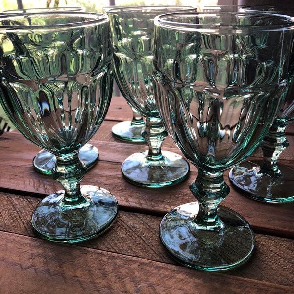 Gibraltar by Libbey Pair of  Spanish Green Water Goblets