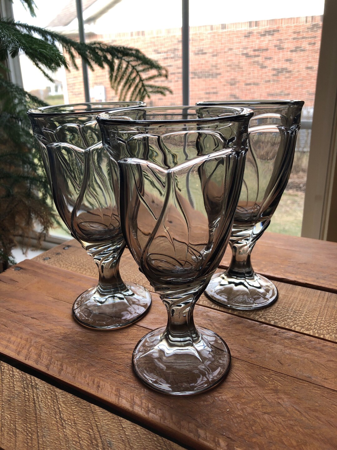 Noritake Smokey Gray Sweet Swirl Stemmed Iced Tea Glasses, Set of 3 Etsy