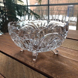 ABP American Brilliant Period Cut Glass 3 Toed Crystal Bowl