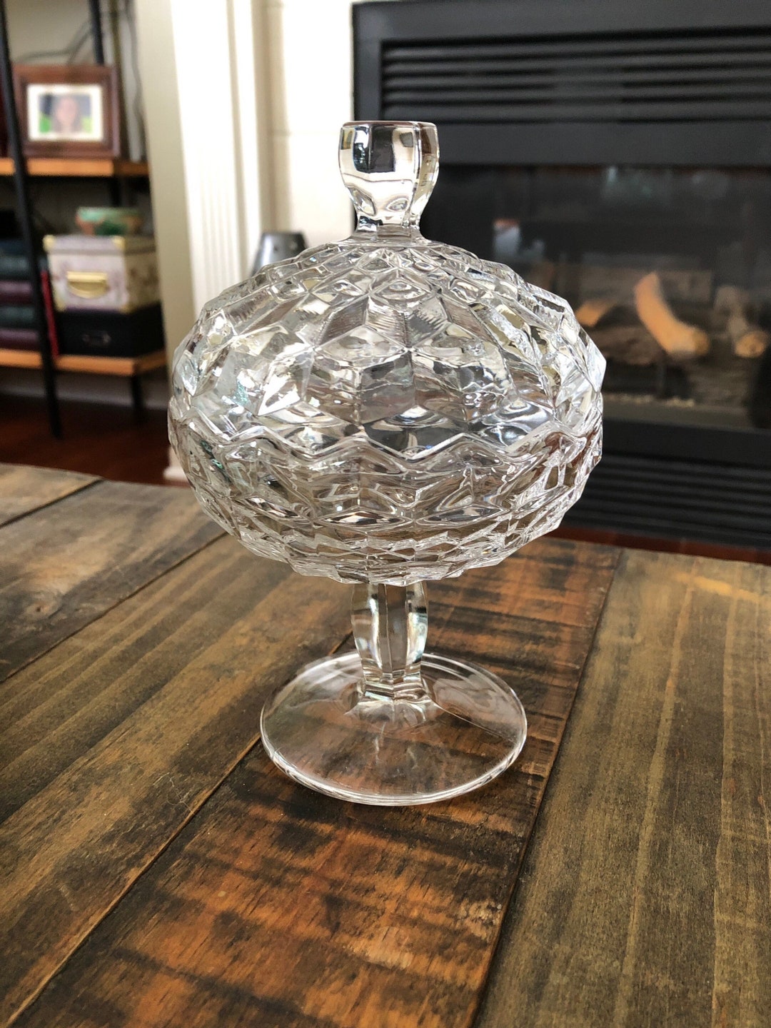 American Fostoria Glass Jam & Jelly Compote With Lid, Candy Dish Nut
