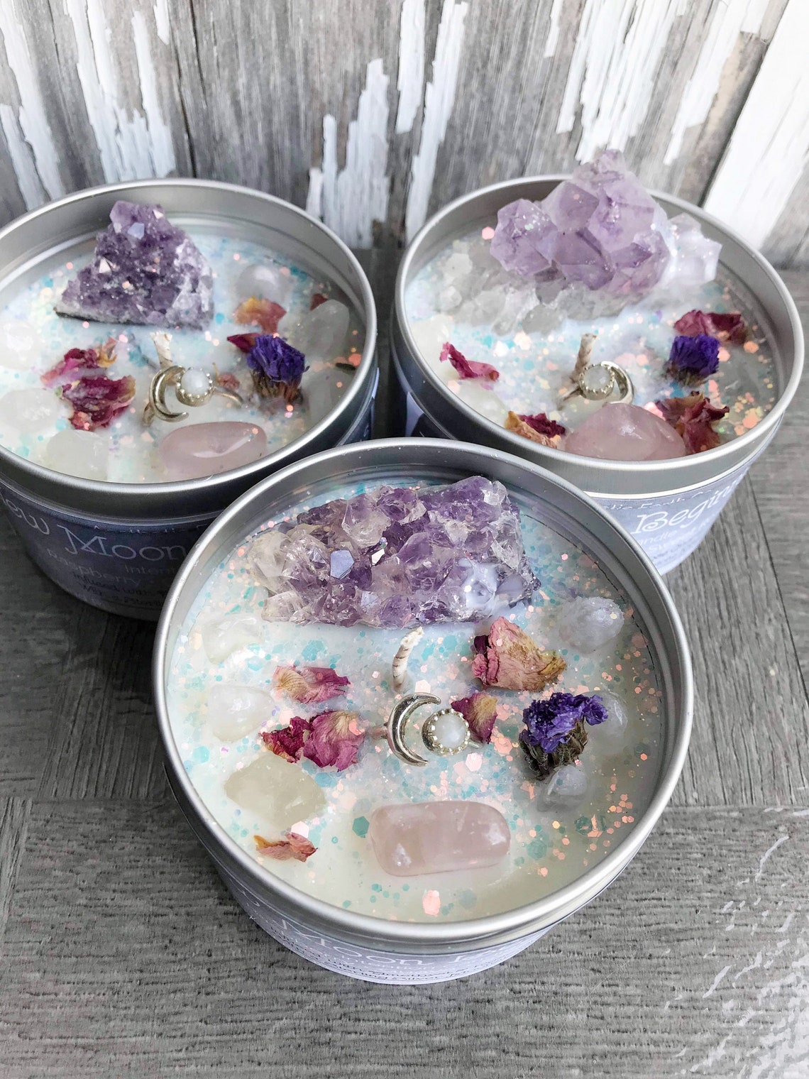 New Moon Beginnings Intention Candle Amethyst Cluster Candle Etsy