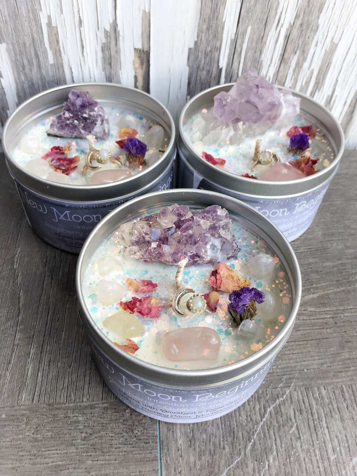 New Moon Beginnings Intention Candle Amethyst Cluster Candle Etsy