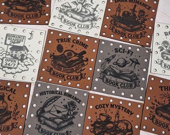 Book Club Bundle 2"X2" Faux Leather Patch Set, Crochet, Leather Engraved Sew In Patches