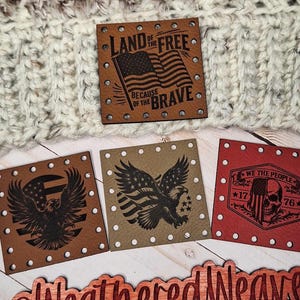 Juego de parches patrióticos de piel sintética de 5 x 5 cm para el 4 de julio, artículos hechos a mano de ganchillo y punto a máquina, parches de cuero grabados para coser, funda para taza de café