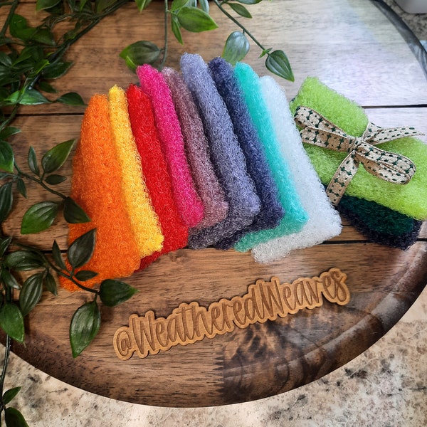 Scrubby Dish Set of 3, Dish Rag Srubbies, Nylon Kitchen Cleaning and Organizing, reusable Re-usable wash cloth, Skin Exfoliating Scrubby Kit