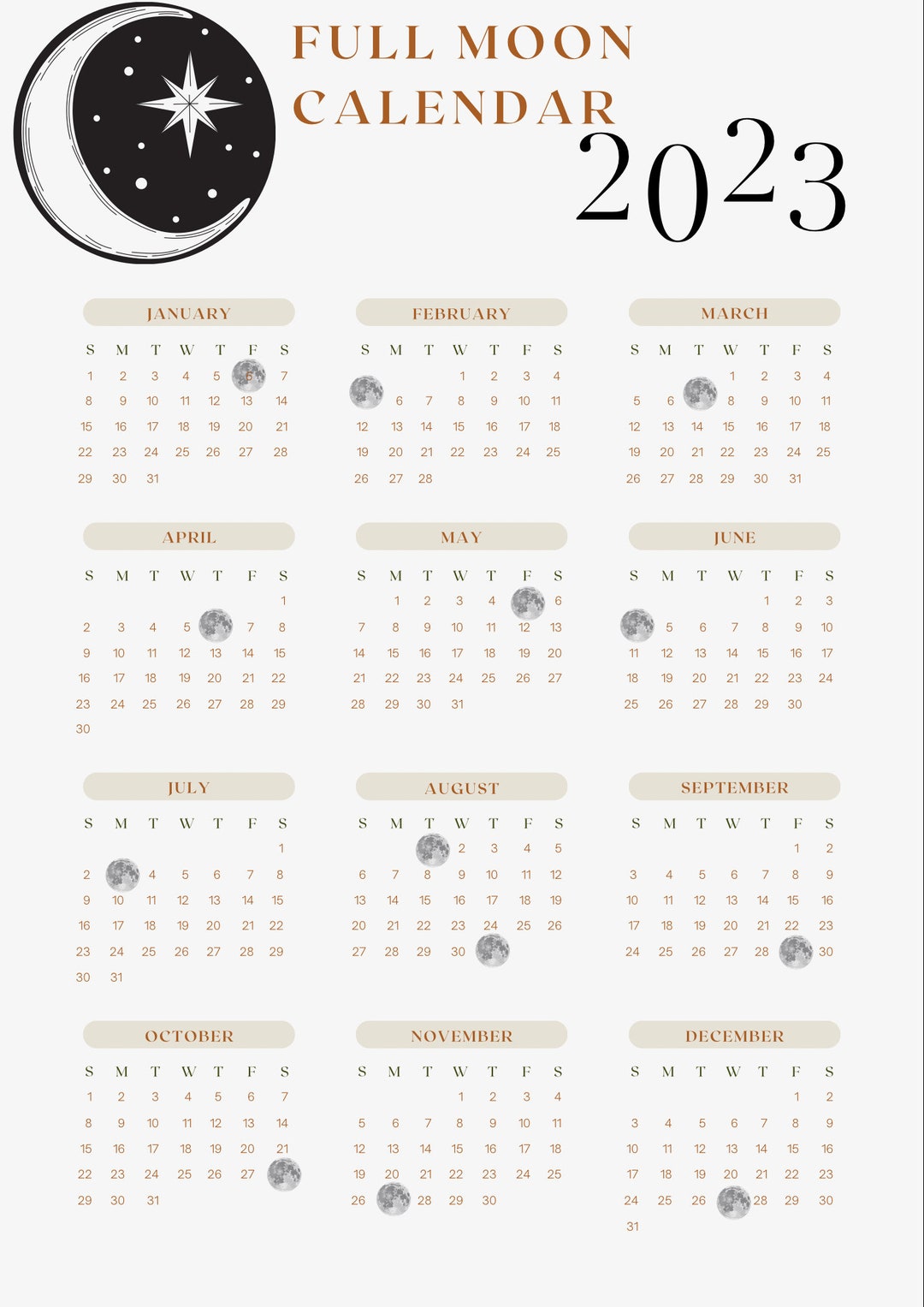 MondKalender 2023 zum Ausdrucken Vollmond Kalender druckbarer