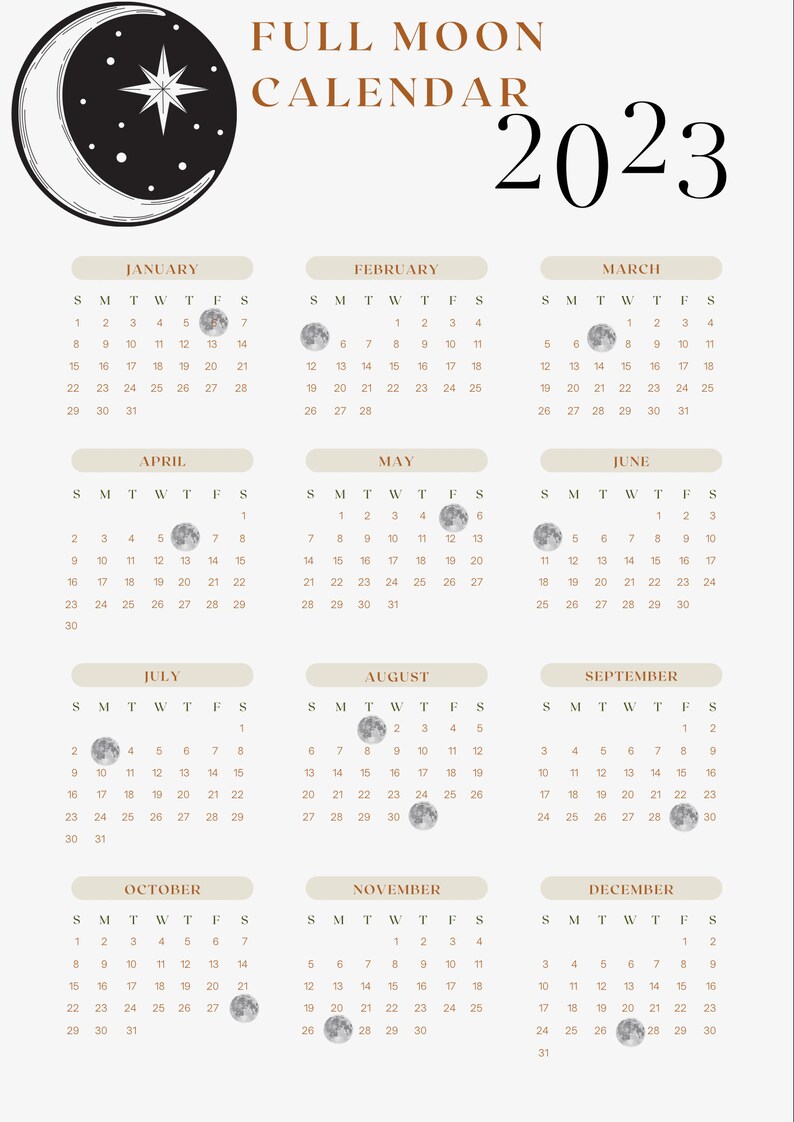 MondKalender 2023 zum Ausdrucken Vollmond Kalender druckbarer