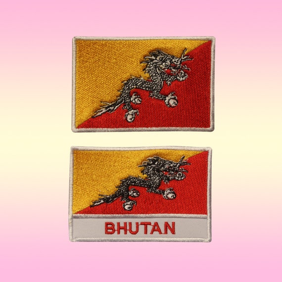 BHUTAN National Flag With Name Embroidered Iron On Sew On Patch Badge