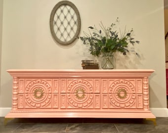 Custom Mid Century Modern Credenza in Coral Crush