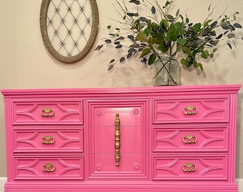 Hot Pink Retro Vintage Maximalist Dresser, Barbie Inspired, Unique Designer Custom Dresser, Made-to-Order