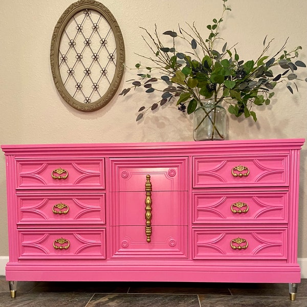Hot Pink Retro Vintage Maximalist Dresser, Barbie Inspired, Unique Designer Custom Dresser, Vintage chest of drawers, Made-to-Order
