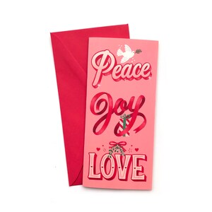 Tarjeta festiva de Navidad de paz, alegría y amor