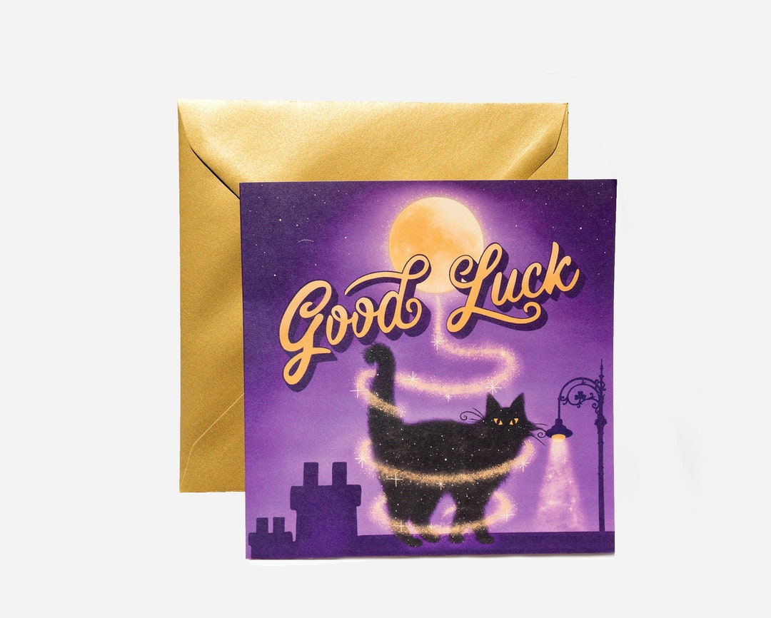 Good Luck Black Cat Greeting Card Etsy
