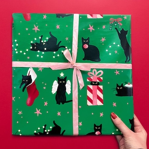 Carta da regalo natalizia con gatto nero per gli amanti dei gatti, 20% per beneficenza per gatti