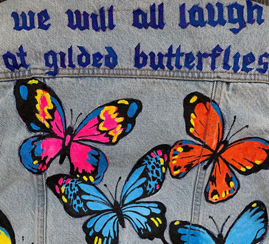 Custom Hand Painted Butterfly Denim Jacket Womens Jean Jacket Etsy