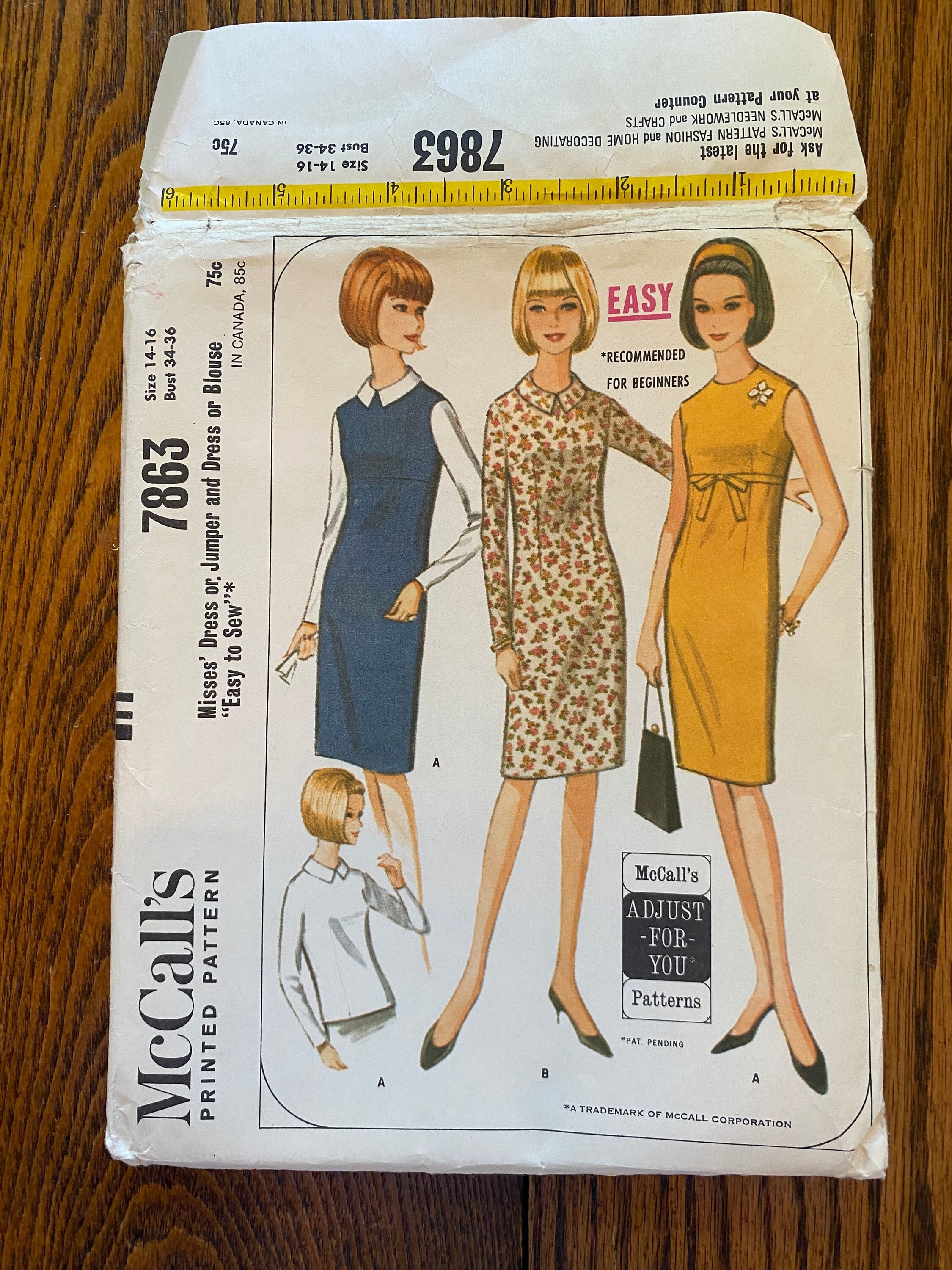 1965 Vintage Mcall's #7863, Original UNCUT, Size 14-16 Adjustable