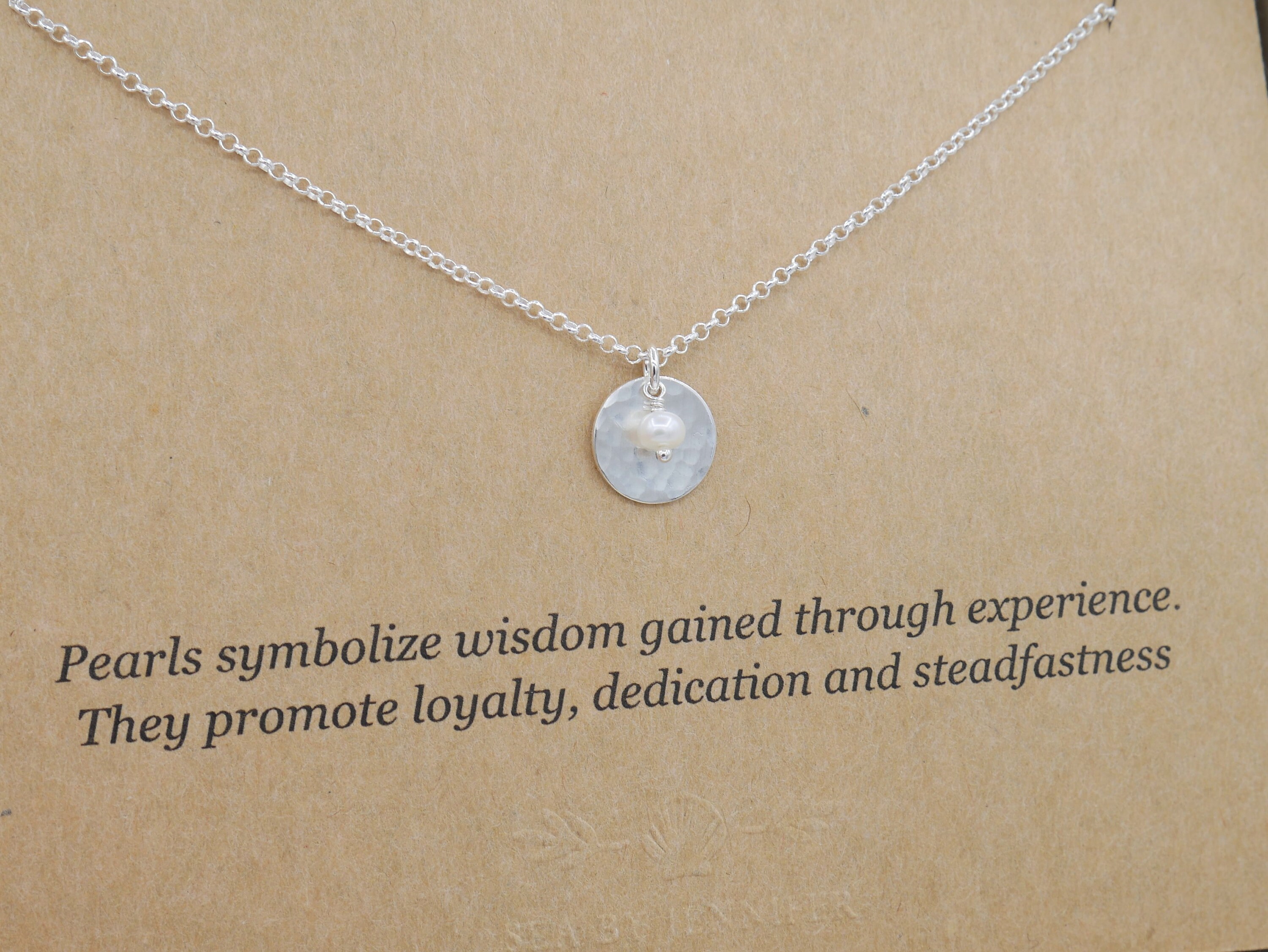 Simple Pearl and Hammered Disk Necklace 