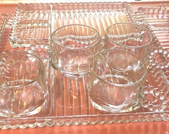 Vintage Anchor Hocking Berwick Boopie Glass Snack Set – 4 teacups/4 plates