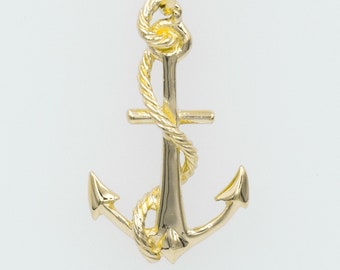 Solid 9ct Gold Anchor & Rope Charm Pendant