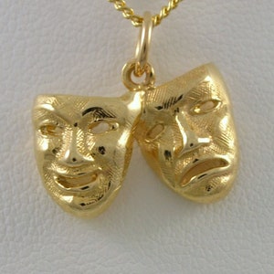 Solid 9ct Gold Comedy & Tragedy Charm Pendant