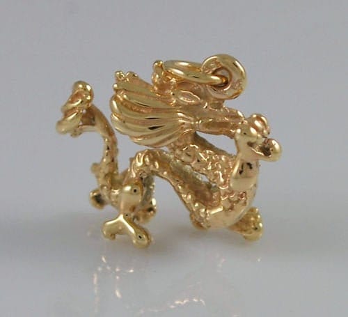 Solid 9ct Gold Chinese Dragon Charm Pendant