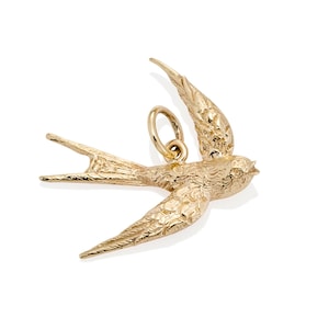 Solid 9ct Gold Large Swallow Charm Pendant