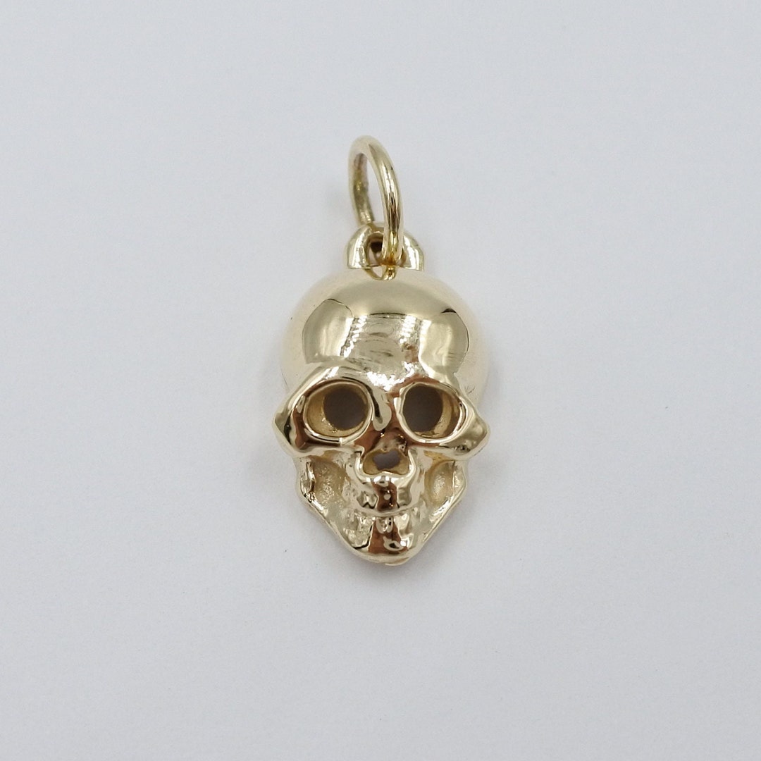 Solid 9ct Gold Skull Charm Pendant Etsy