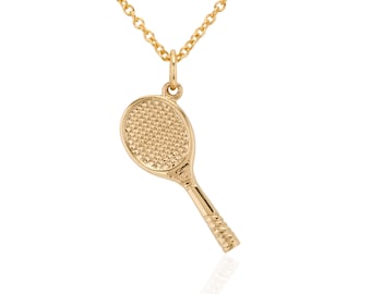 Solid 9ct Gold Tennis Racquet Charm Pendant