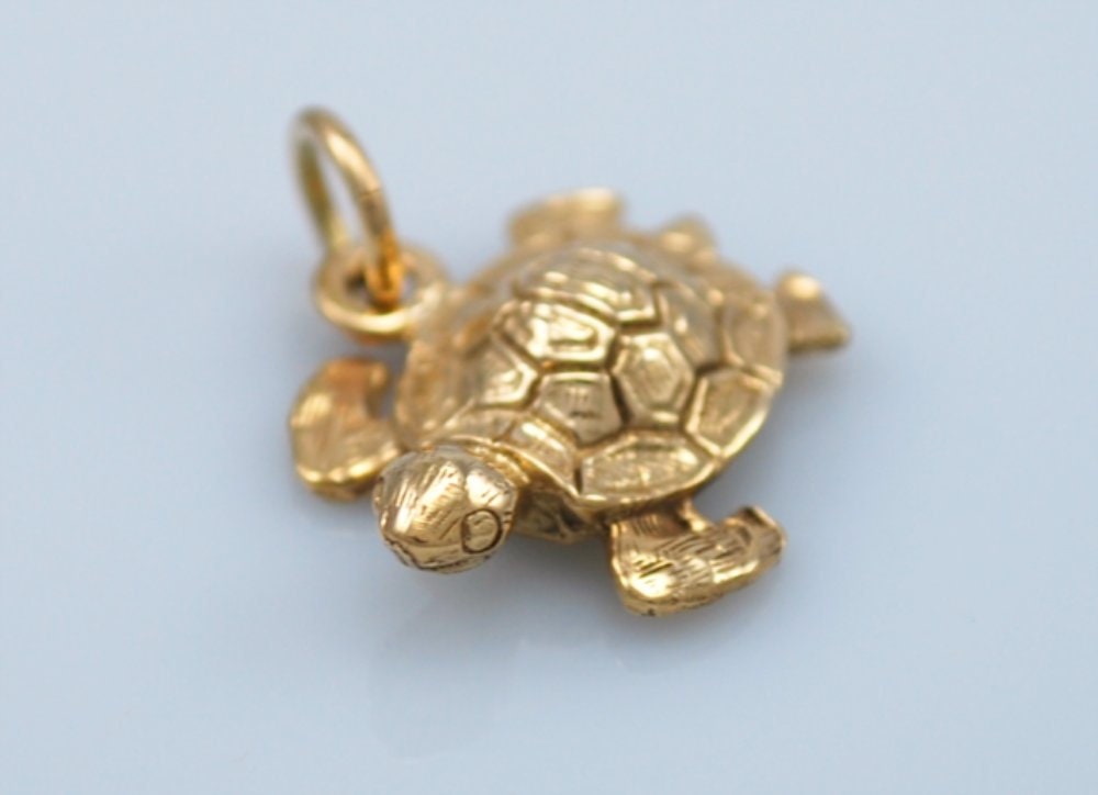 Solid 9ct Gold Turtle Charm Pendant Etsy