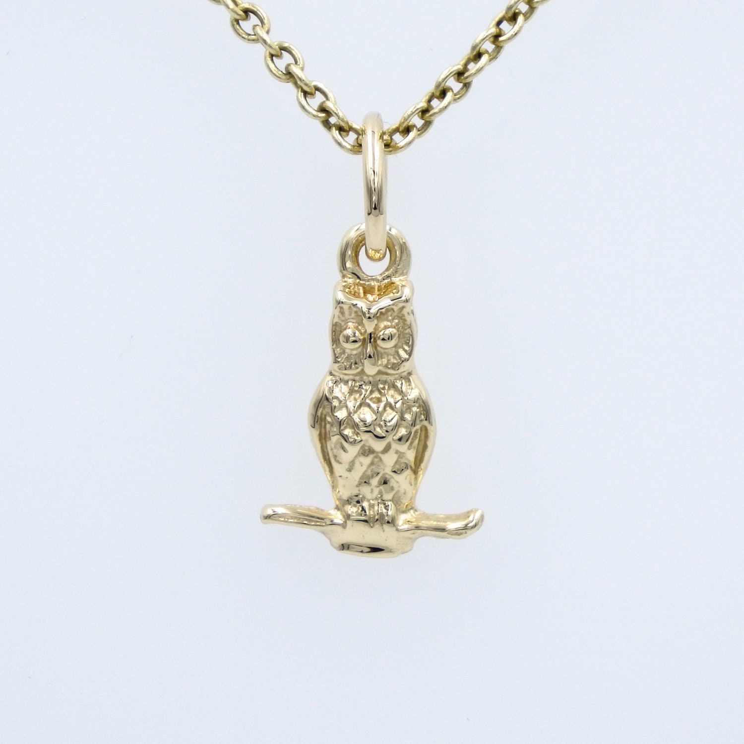 Solid 9ct Gold Owl Charm Pendant