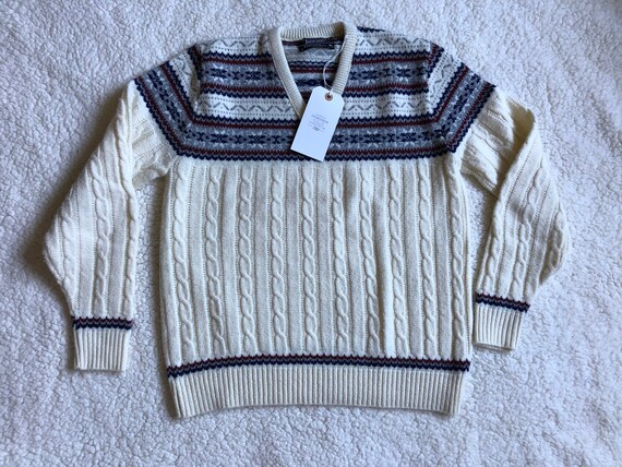 Vintage Jantzen Mens V-neck Sweater Fair Isle Whi… - image 4