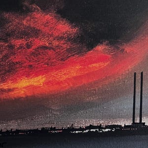 Fire Sky over Poolbeg - Impression finie à la main Limitée 8 x 8 cartes