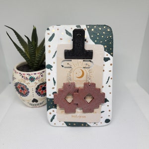 Bronze Pearl Inlay Aztec Cutout Earrings