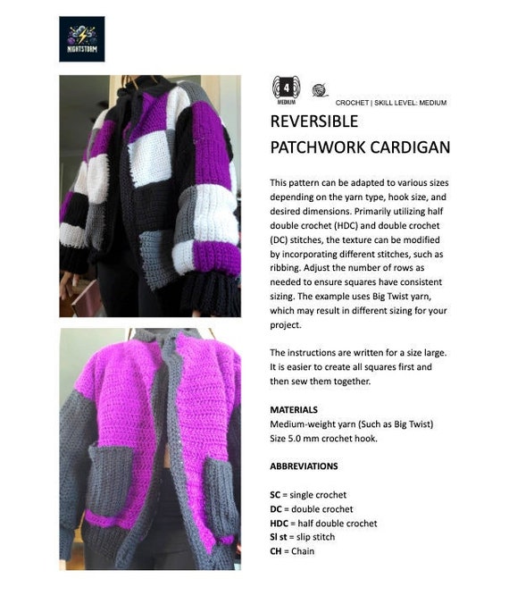 Reversible Patchwork Cardigan Crochet Pattern