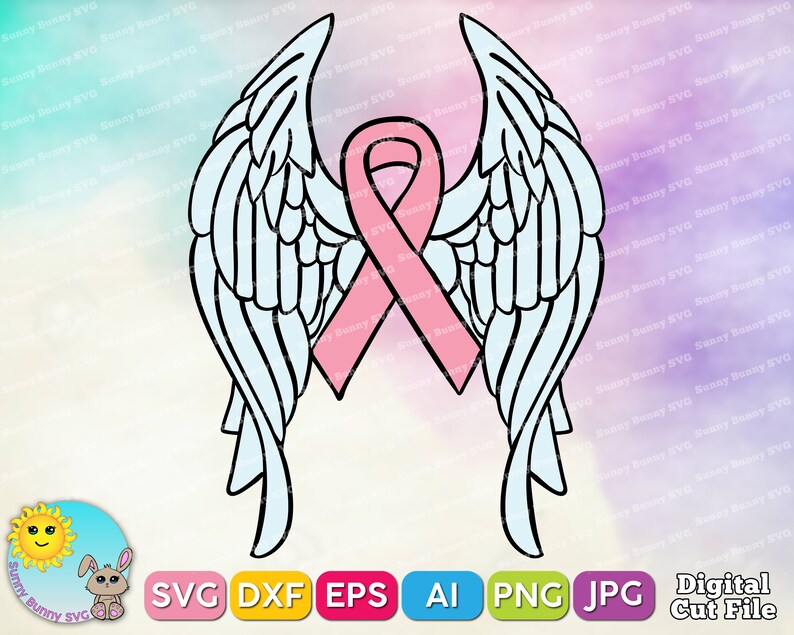 Cancer Ribbon With Wings Svg