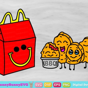 nuggets de pollo happy meal svg / chicken tenders svg / kawaii food svg / fast food svg / foodie svg / chicken svg / svg eps jpg dxf cut file