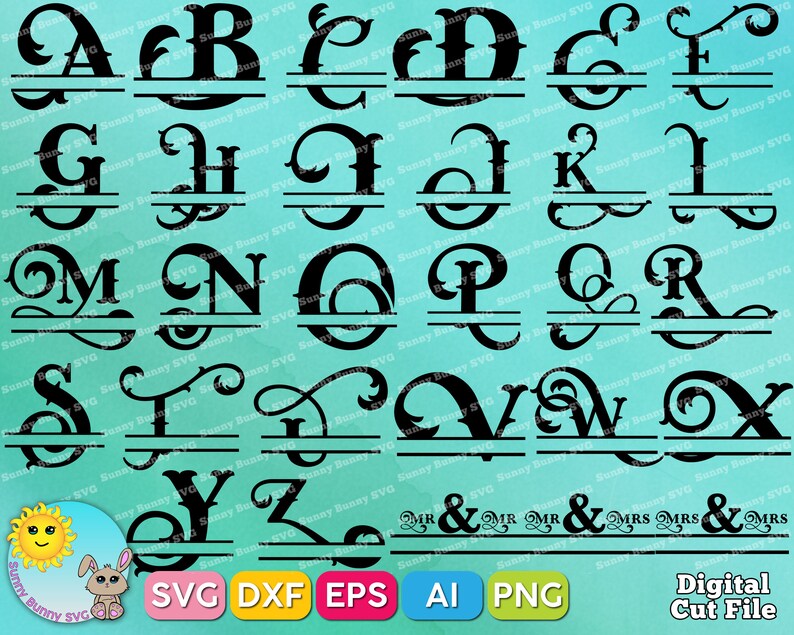 Download Aphabet Font Ai Eps Png Dxf Silhouette Cricut Jpg Digital Cut File Split Monogram Personal Monogram Letters Wedding Monogram Svg Clip Art Art Collectibles Vadel Com