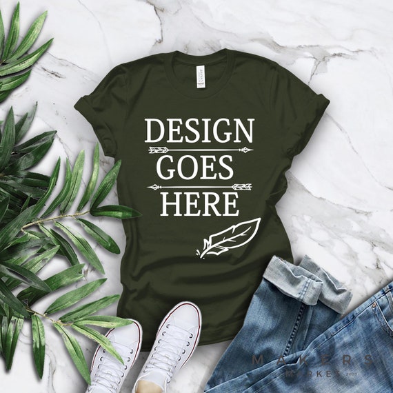 Download Military Green Adult T Shirt T Shirt Mock Up Bella Canvas Etsy