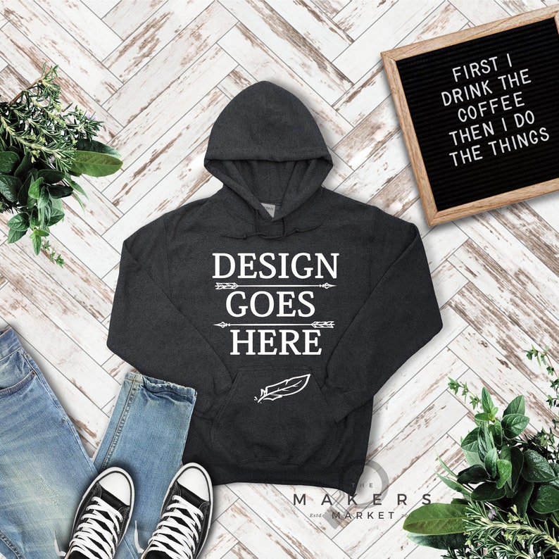 Download Grey Hoodie Mock-up Gildan 18500 Sweaters/ Hooded Sweater | Etsy