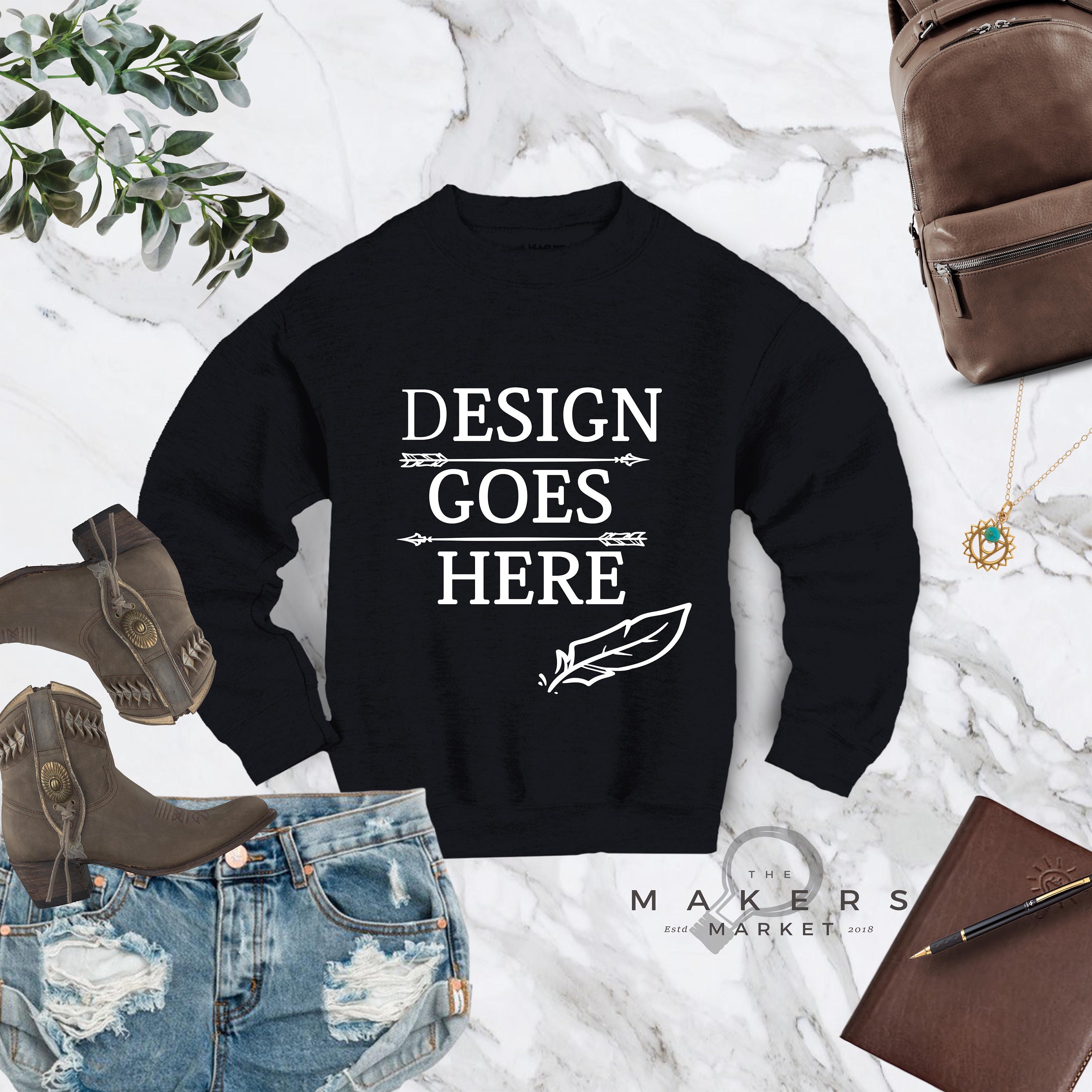 Download Black Crew Neck Mock Up Sweatshirt Download Gildan 18000 Etsy