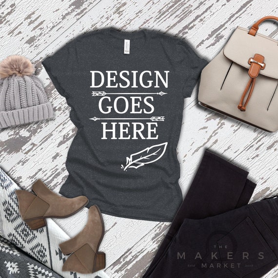 Download Dark Heather Grey Adult T Shirt T Shirt Mock Up Bella Canvas Etsy