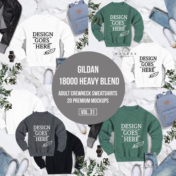 Crewneck Mock Up Sweat Shirt Download Gildan 18000 Blanks Etsy