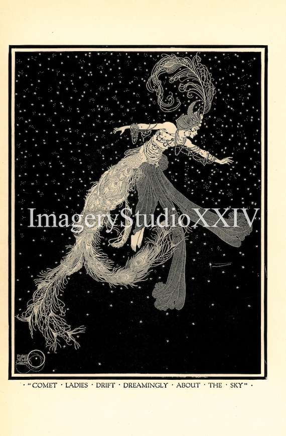 Antike Vintage-Schwarz & Weiß Comet Lady Fee Mystic Zeichnung | Etsy