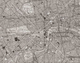 Vintage London Karte Schwarz weiß Antik Vintage Fotografie Illustration Instant Digital Download