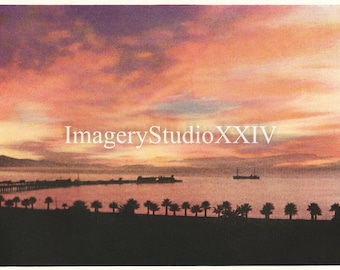 California Sunset Ocean American Antique Vintage Photograph Illustration Instant Digital Download Print