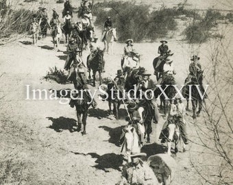 Horseback Cowboys Dude String Western Expansion Arizona Black and White Antique Vintage Photograph Instant Digital Download