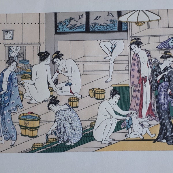 Japanese Woodblock Print Kiyoanga Women Bathhouse 2nd H 20th Century