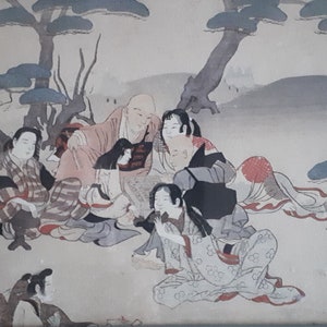 Japonais Paininting Aquarelle Personnes Antique vers 1920
