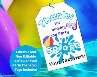 Editable Pool Party Thank You Tag, 2.5"x3.5" (PDF)